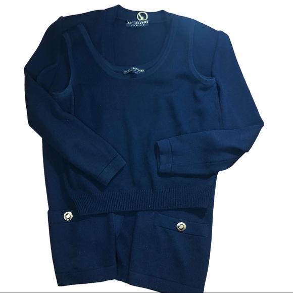 St. John Cardigan w/ matching Tank Top Navy - Picture 2 of 12